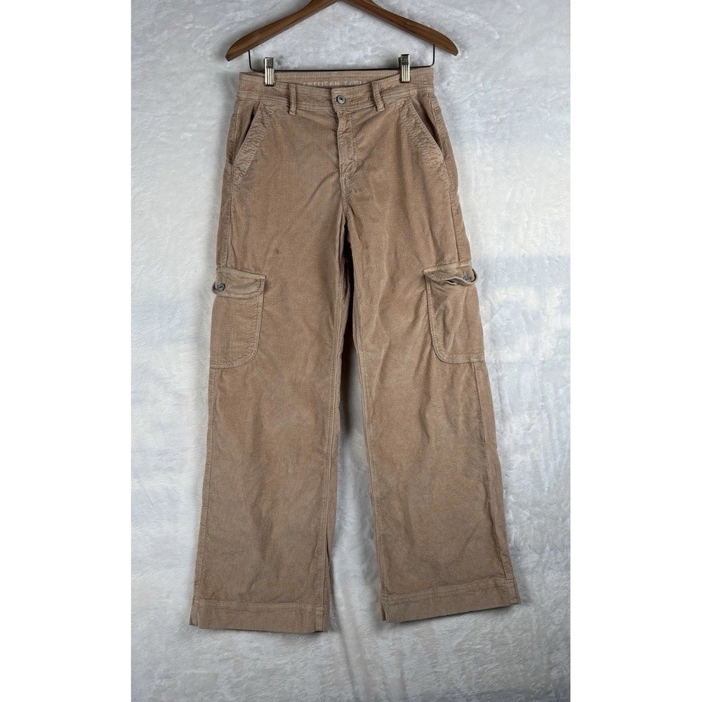 American Eagle Super High Rise Size 4 Baggy Cargo Corduroy Wide Leg Pants Tan Y2